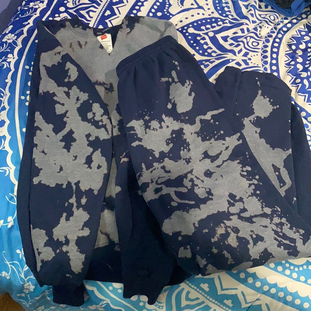 navy acid washed crew and sweatpants set